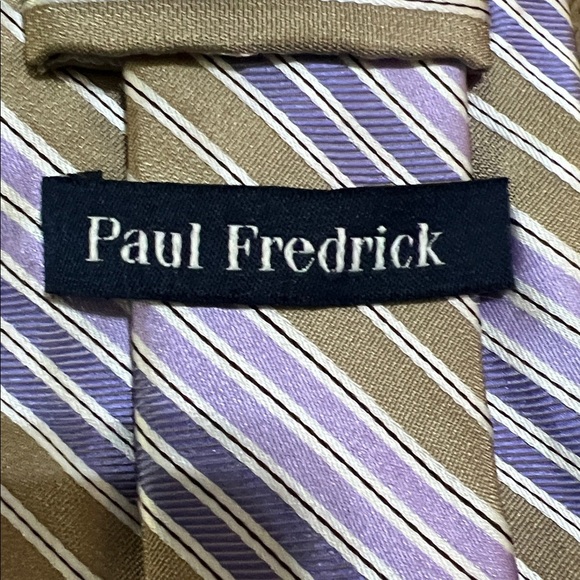 Paul Fredrick Gold and Lavender Striped Tie - Picture 2 of 5